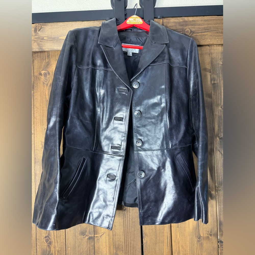 90’s Vintage Wilsons Leather Black Women's Button-Front Leather Blazer